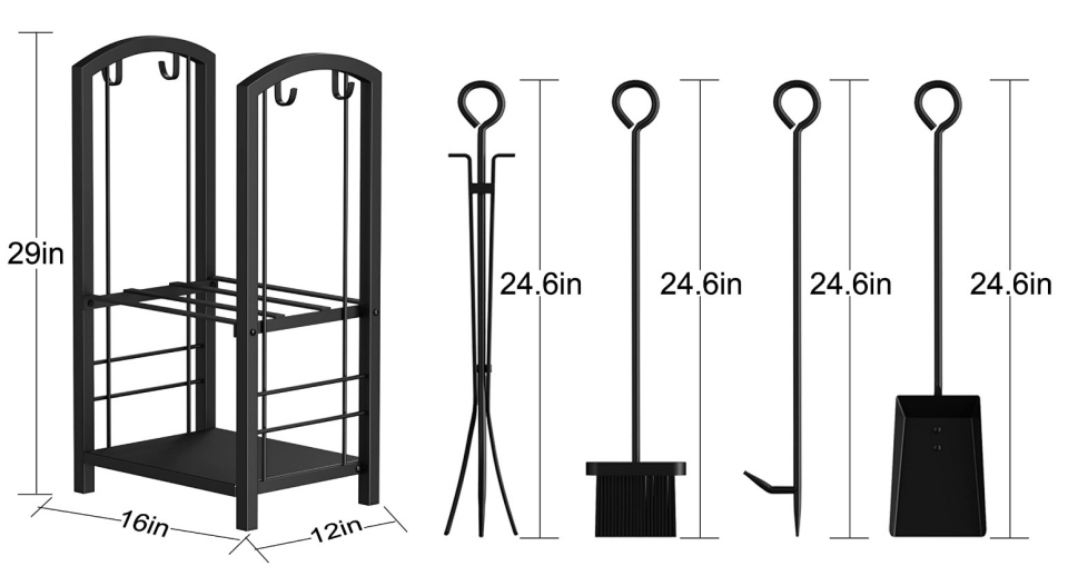 ŞÖMİNE METAL OVAL ODUNLUK RAFLI 5Lİ SET
