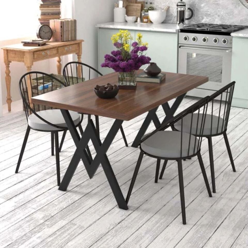 NET*/MASA SANDALYE TK. 4 KİŞİLİK 120x80x72CM CEVİZ