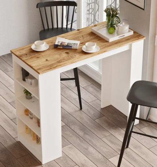 BAR MASASI FORZA 120x50x100 BEYAZ/DİŞ BUDAK