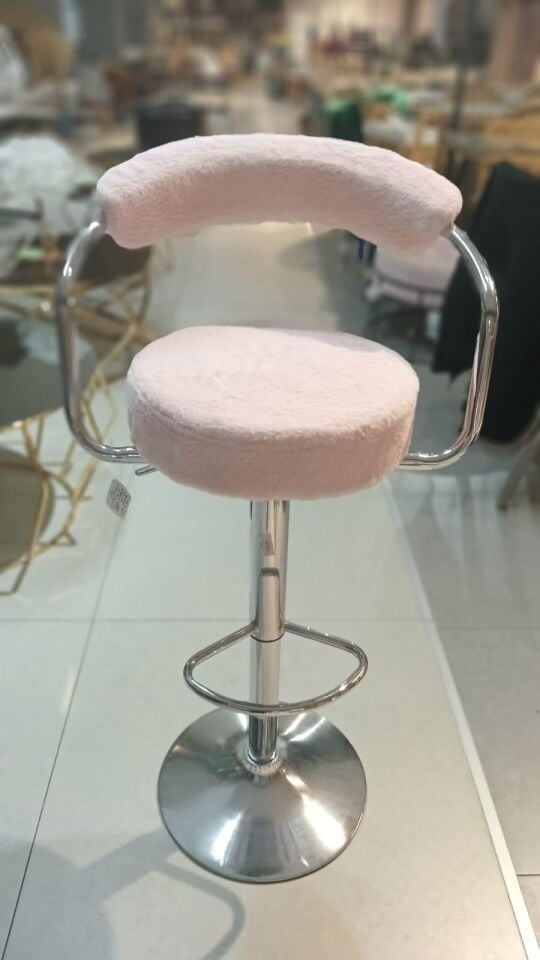 BAR SANDALYESİ AÇIK PEMBE  DÖŞEME METAL AYAK