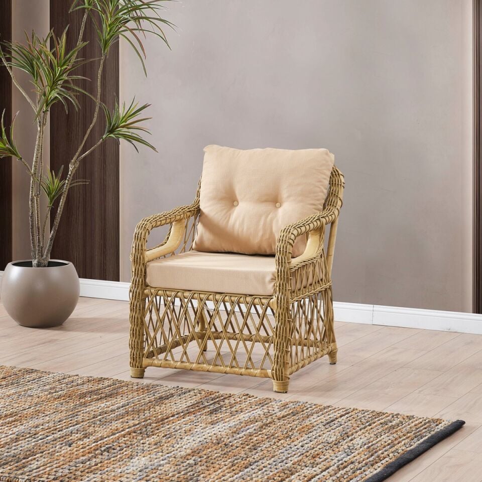 NET*/OTURMA GRUBU EDRA RATTAN PUFLU 3+1+1 CAM MASA
