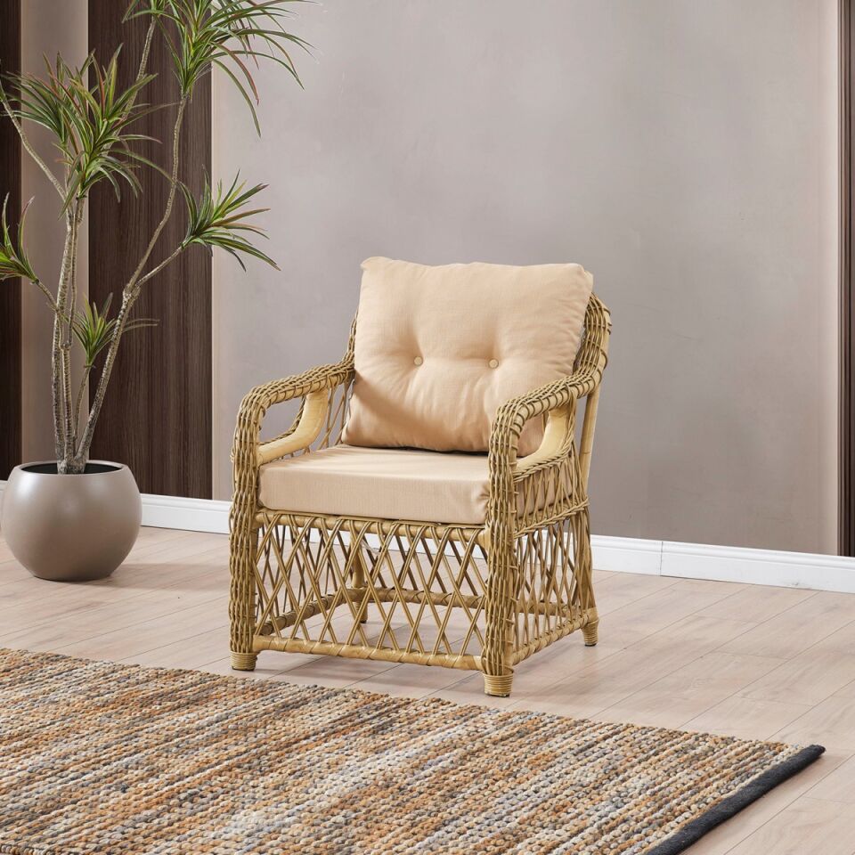 NET*/OTURMA GRUBU EDRA RATTAN PUFLU 3+1+1 CAM MASA