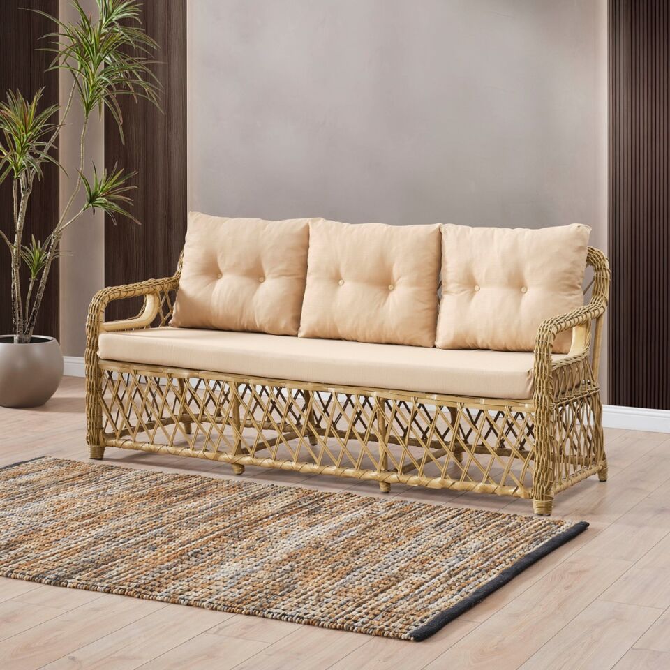 NET*/OTURMA GRUBU EDRA RATTAN PUFLU 3+1+1 CAM MASA
