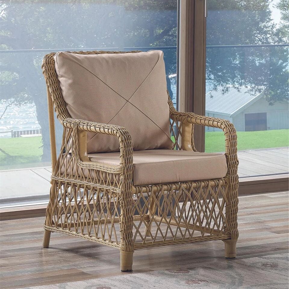 NET*/OTURMA GRUBU EDRA RATTAN PUFLU 3+1+1 CAM MASA