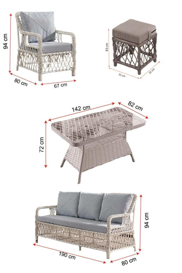 NET*/OTURMA GRUBU EDRA RATTAN PUFLU 3+1+1 CAM MASA