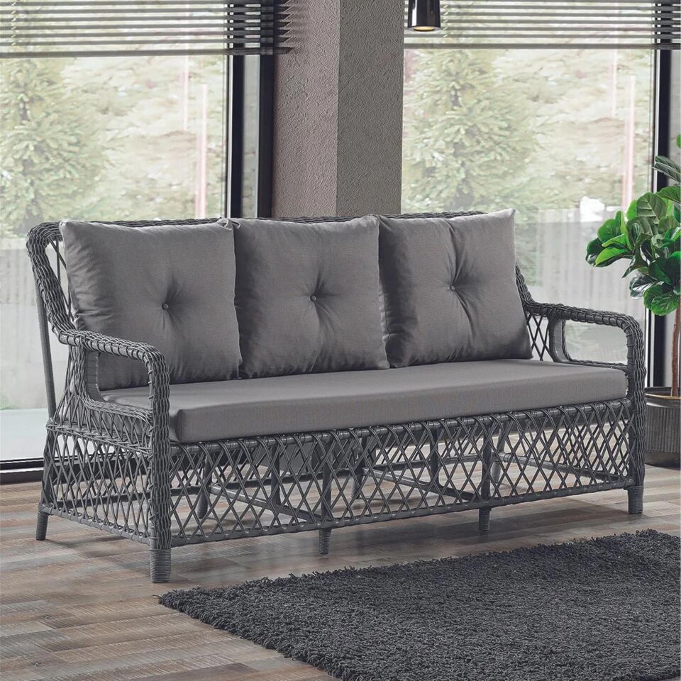 NET*/OTURMA GRUBU EDRA RATTAN PUFLU 3+1+1 CAM MASA
