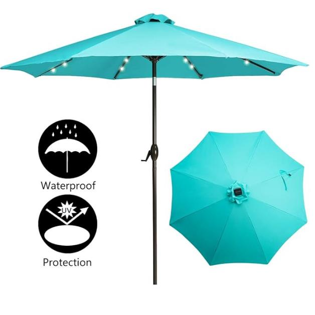 ŞEMSİYE PLAJ 2.3M LED IŞIKLI SOLAR MAVİ