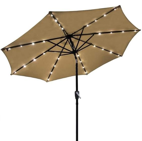 ŞEMSİYE PLAJ 2.7M LED IŞIKLI SOLAR BEJ KAKİİ