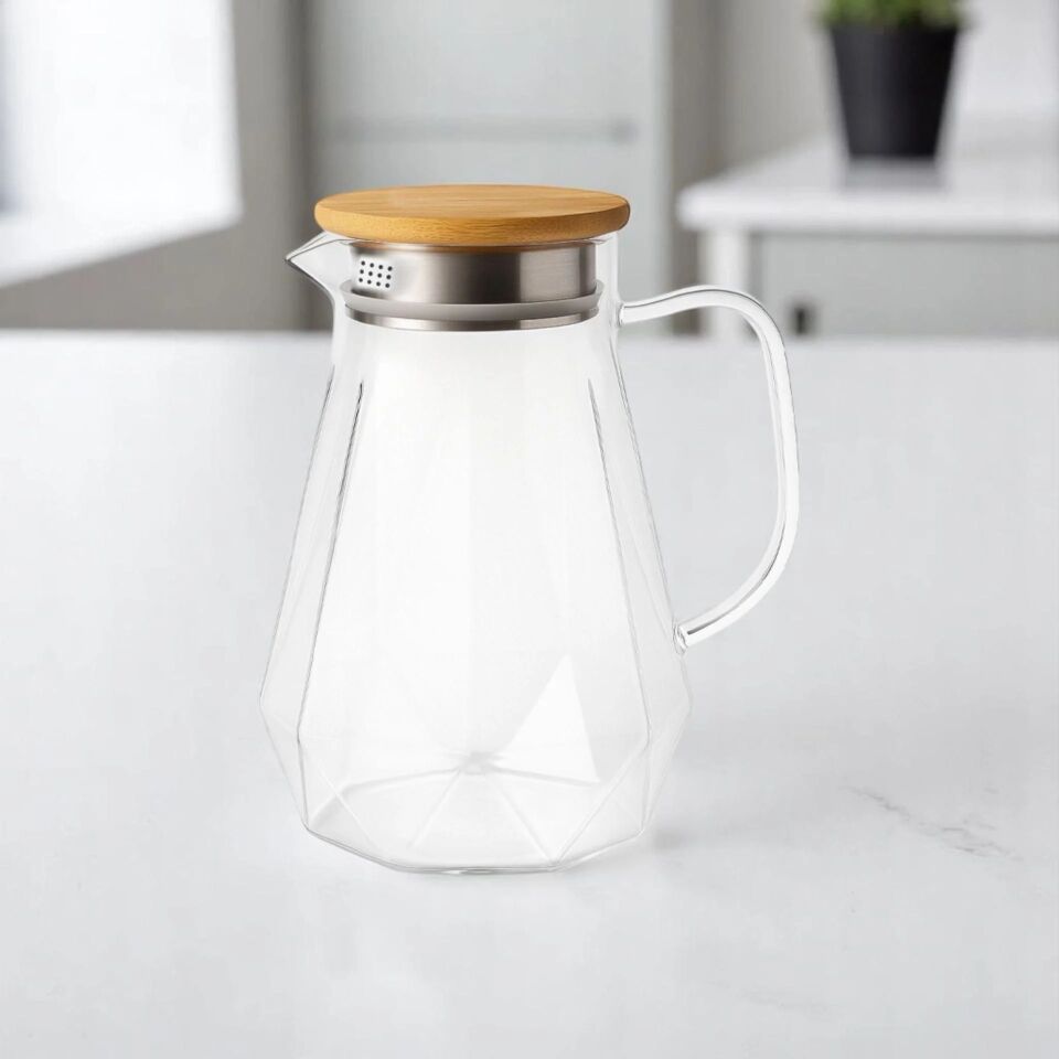 SÜRAHİ CAM AHŞAP BAMBU KAPAK 1,5L