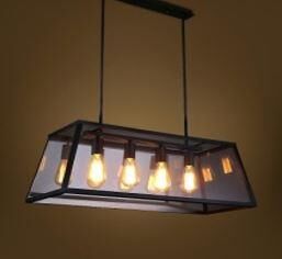 AVİZE 4 LÜ AMPÜL CAM KUTU RETRO SİYAH METAL