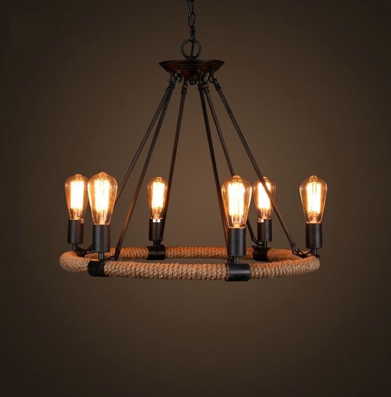 AVİZE 6 LI AMPÜL DEMİR ÇUBUK HALATLI ÇEMBER