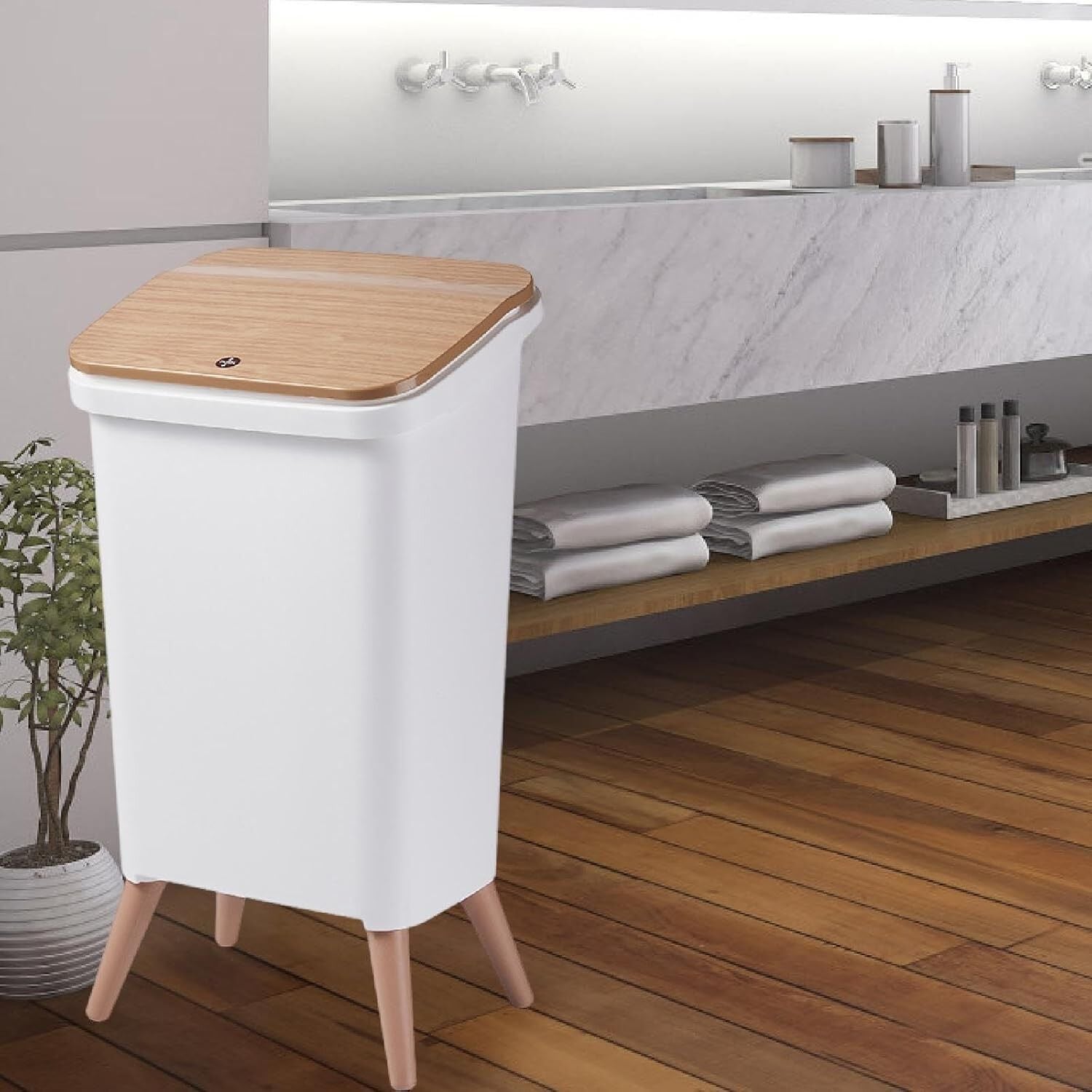 ÇÖP KOVASI AHŞAP RENK AYAKLI MODERN 15L