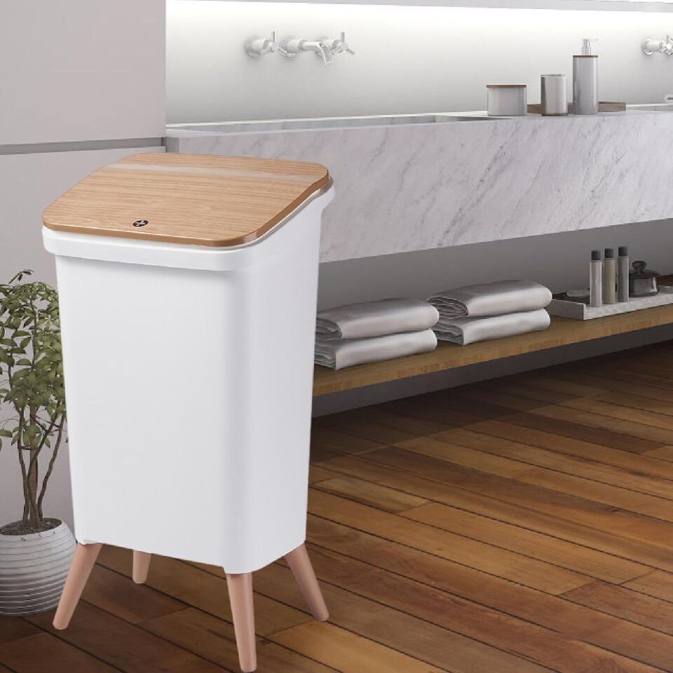 ÇÖP KOVASI AHŞAP RENK AYAKLI MODERN 15L
