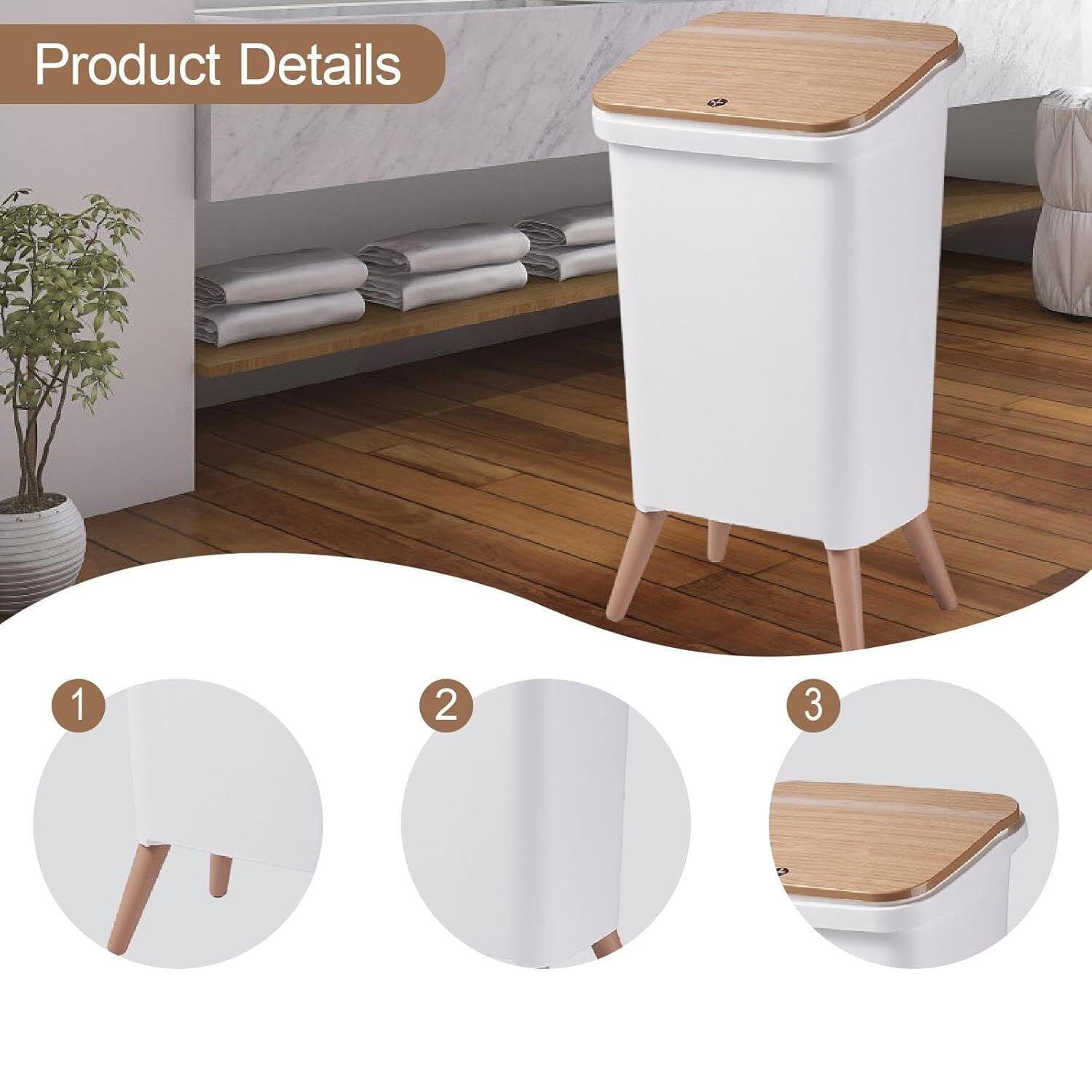ÇÖP KOVASI AHŞAP RENK AYAKLI MODERN 15L