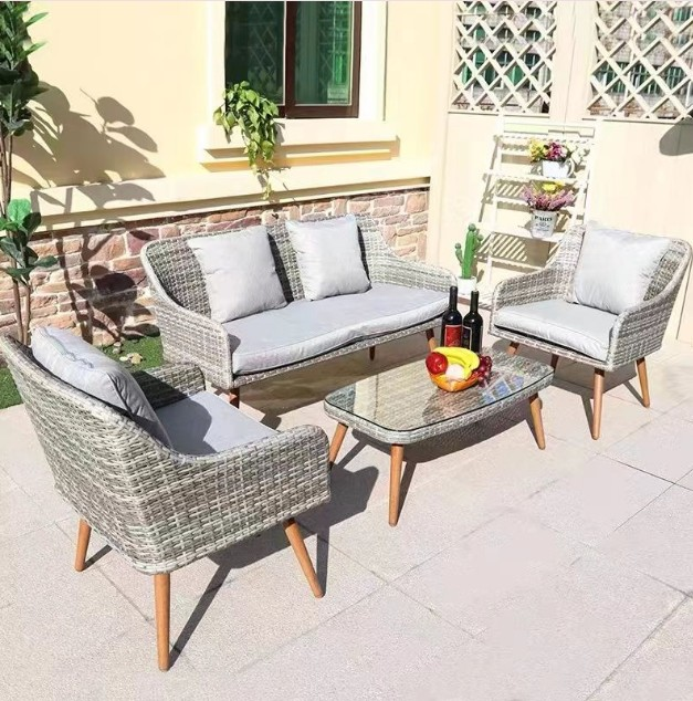 BAHÇE OTURMA GRUBU MİNDERLİ GRİ AHŞAP AYAK