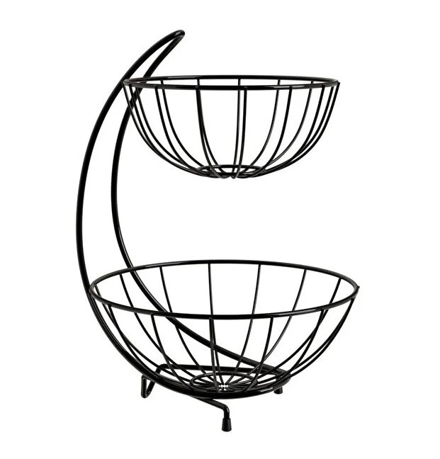 MEYVELİK SEPET METAL İKİ KATLI SİYAH