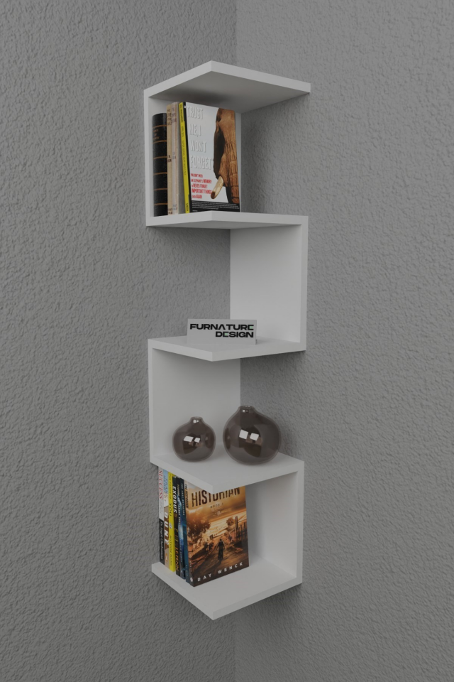 KİTAPLIK KÖŞE ZİKZAK 109x25x25CM BEYAZ