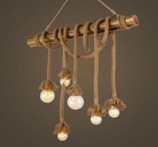 AVİZE 6 AMPÜL BAMBU GÖVDE HALAT SARKIT 80*120