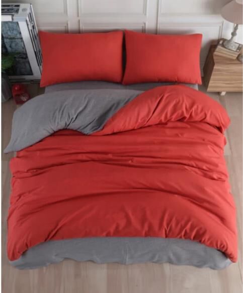 NEVRESİM TAKIMI DAILY PLAIN T.K 3 PRÇ GRİ-KIRMIZI