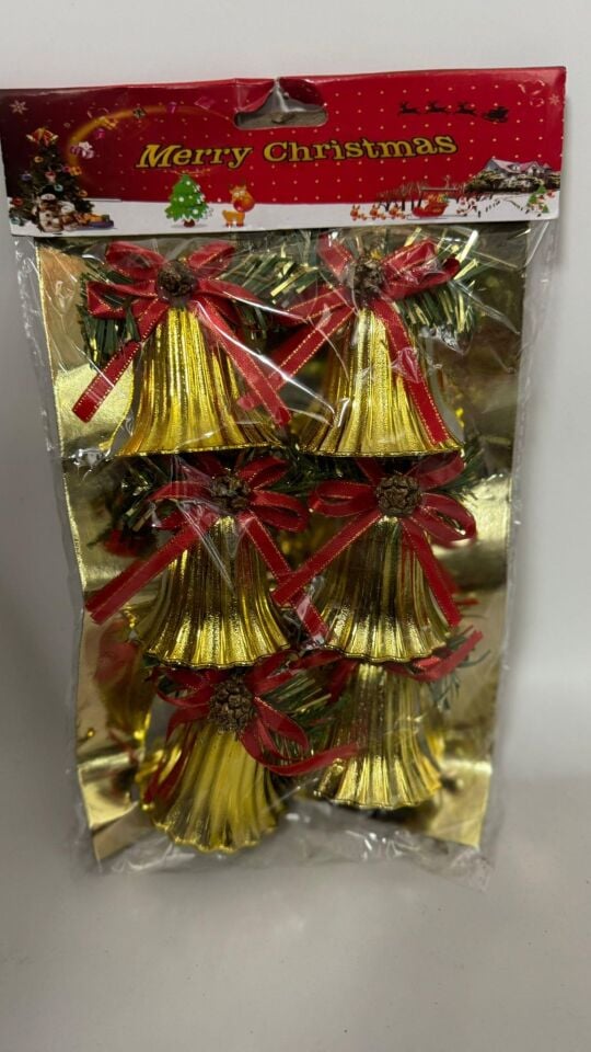 YILBAŞI SÜSÜ 6LI ÇAN KIVRIMLI KURDELELİ SARI