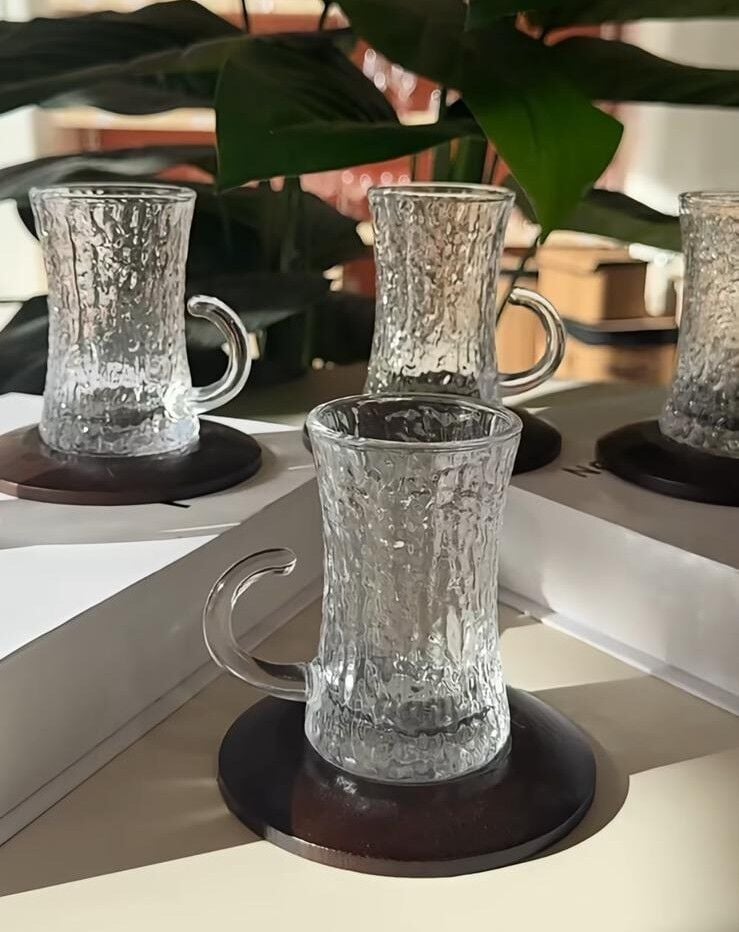 ÇAY BARDAĞI SETİ CAM DOKULU KULPLU  SET