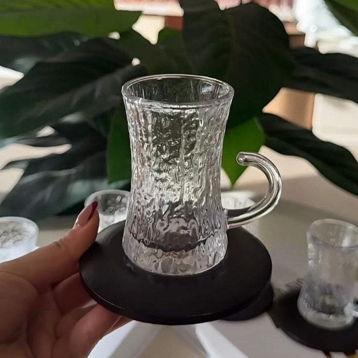 ÇAY BARDAĞI SETİ CAM DOKULU KULPLU  SET