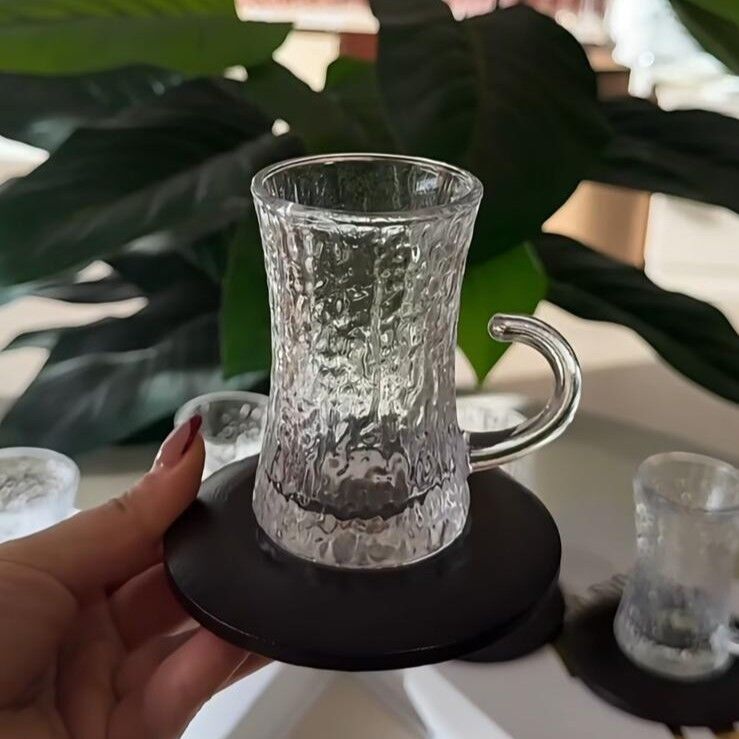 ÇAY BARDAĞI SETİ CAM DOKULU KULPLU  SET