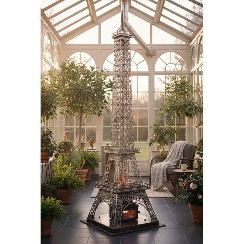 SOBA PELET EYFEL KULE PASLANMAZ KROM 50x50x205CM