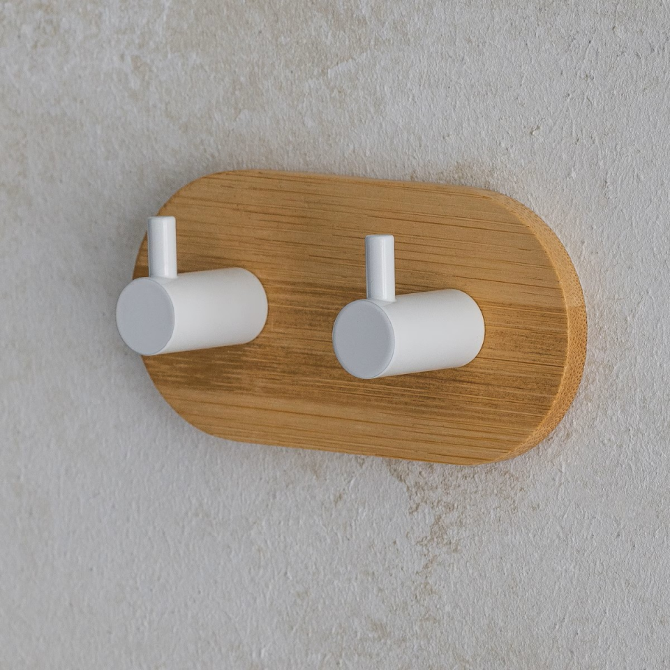 KANCA BEYAZ BAMBU ÇİFT KANCA- HAVLU ASKISI-2’Lİ