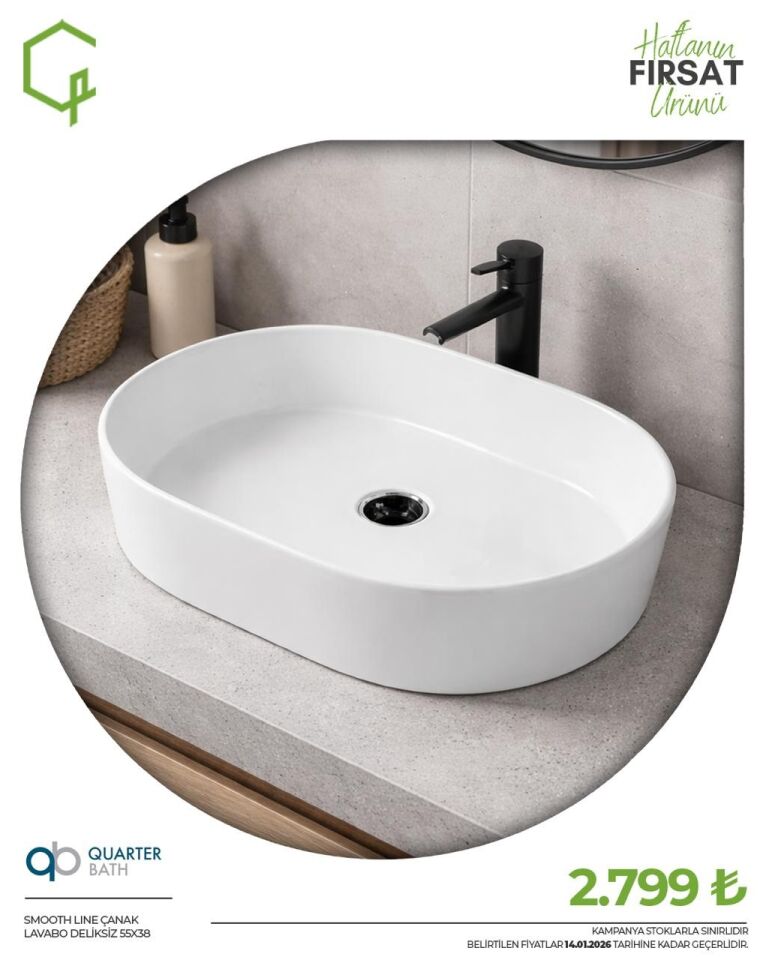 KAMPANYA//SMOOTH LİNE ÇANAK LAVABO DELİKSİZ 55X38