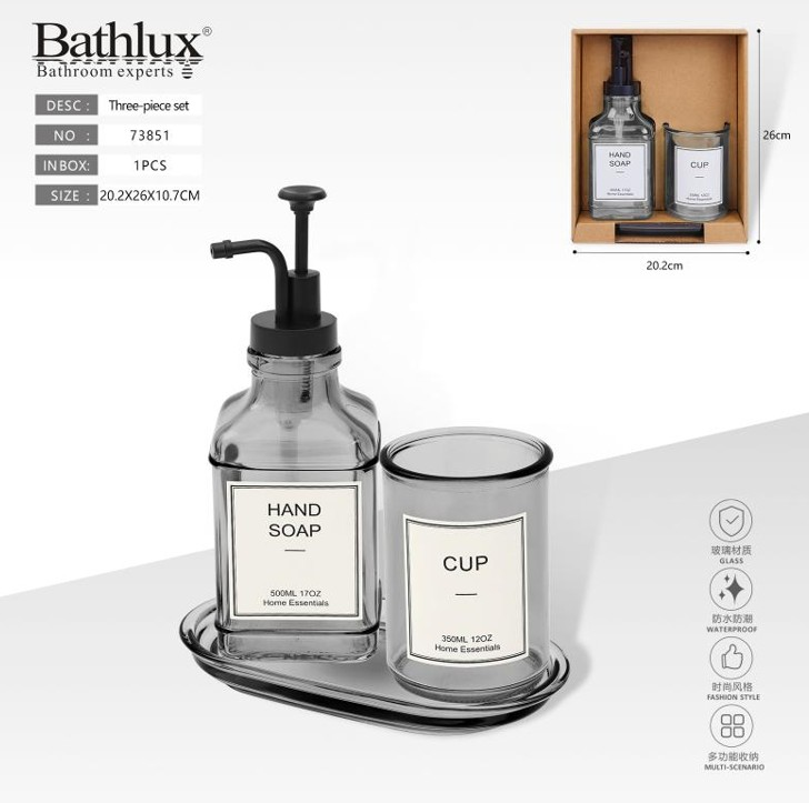 CAM BANYO AKSESUAR SETİ 3'LÜ ŞEFFAF FÜME