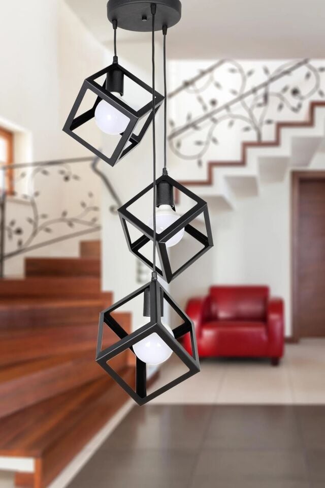 AVİZE ÜÇLÜ MAGNEZYA 35X90CM SİYAH