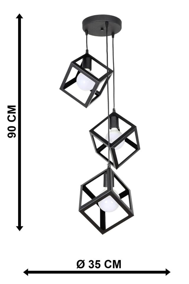 AVİZE ÜÇLÜ MAGNEZYA 35X90CM SİYAH