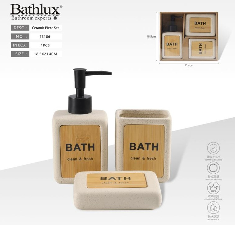 BANYO AKSESUAR SETİ BAMBU DETAYLI KREM 3 PARÇA