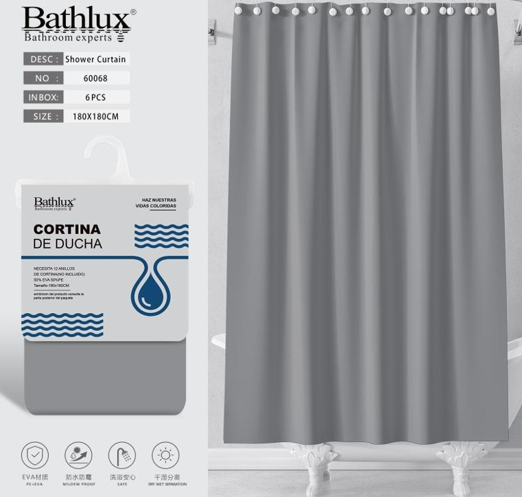 BANYO PERDESİ 180X180 CM GRİ