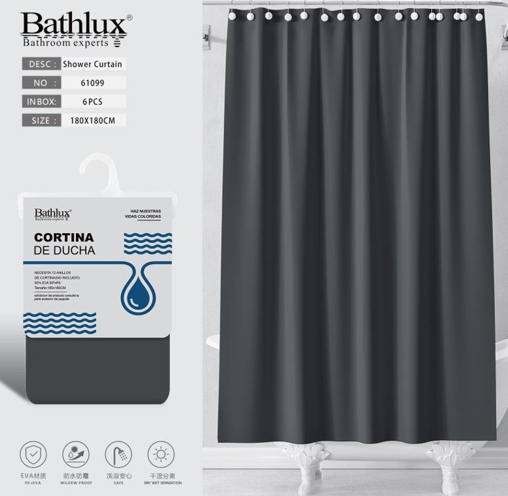 BANYO PERDESİ 180X180 CM ANRASİT GRİ