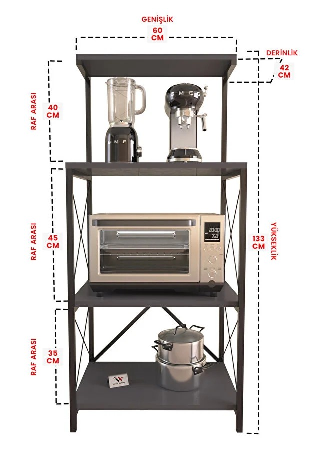 RAF ÇOK AMAÇLI MUTFAK TEZGAHI ANTRASİT 142x60x40CM