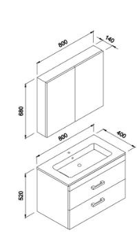 60CM ASMA DOLAP RENK:VEGA+AYNALI ÜST DLP+44060 TP