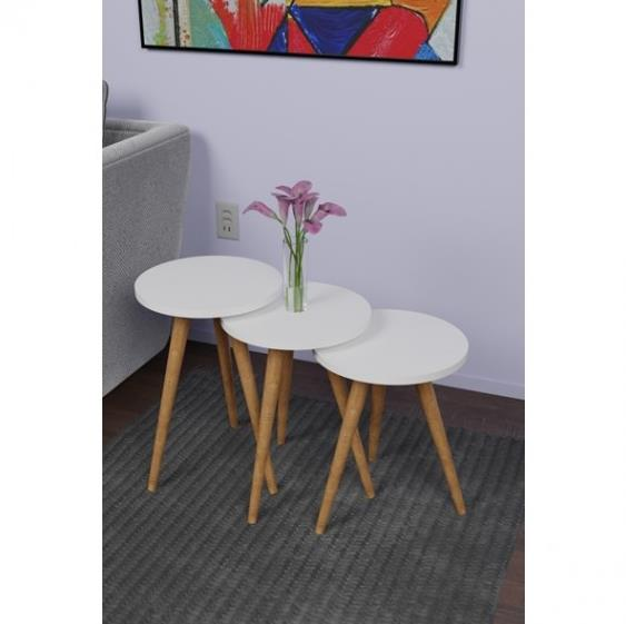 SEHPA YUVARLAK AHŞAP AYAK 3LÜ BEYAZ