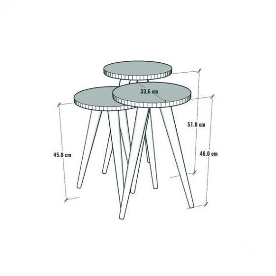 SEHPA YUVARLAK AHŞAP AYAK 3LÜ BEYAZ