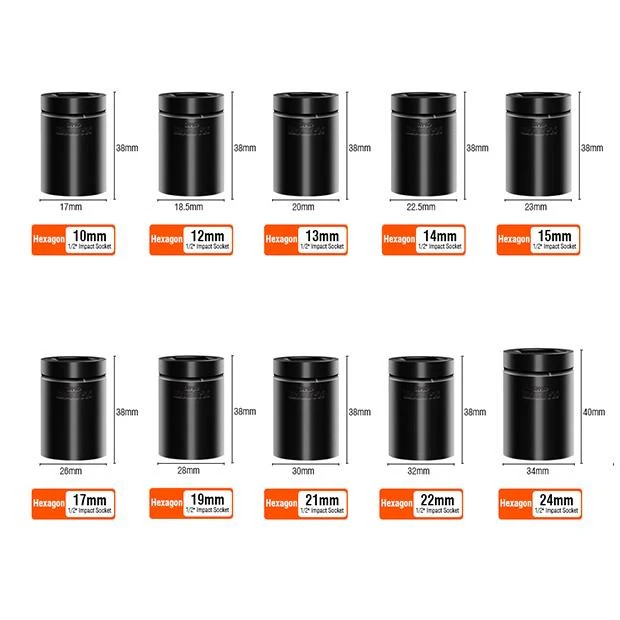 LOKMA ANAHTAR SOKET DARBELİ SİYAH 1/2'' 10 PARÇA