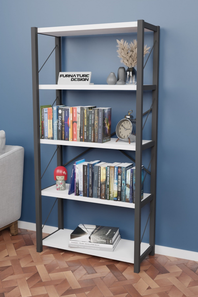 KİTAPLIK DEKORATİF TEL 5 KATLI BEYAZ 180*88*34CM