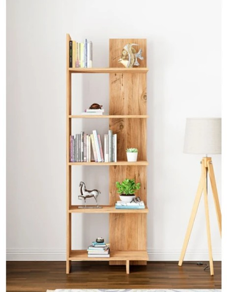 KİTAPLIK AERIS 5 KATLI BEYAZ&ÇAM 170*58*22CM