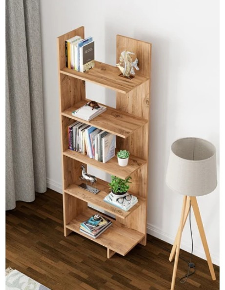 KİTAPLIK AERIS 5 KATLI BEYAZ&ÇAM 170*58*22CM