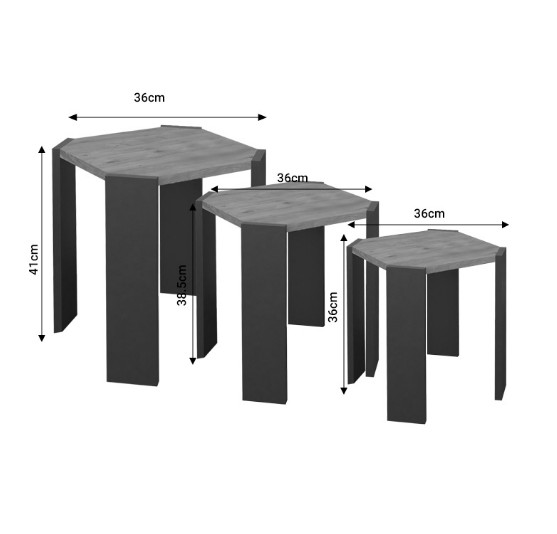 SEHPA DEKORATİF İÇ İÇE GEÇER 3LÜ ANTRASİT ÇAM