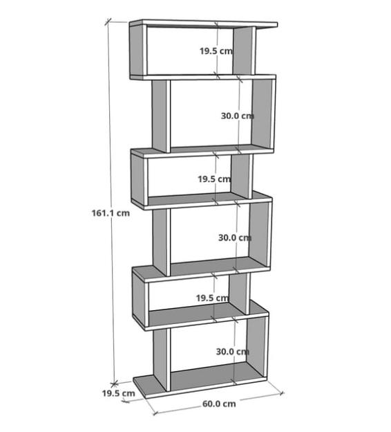 KİTAPLIK DEKORATİF Z MODEL BEYAZ ÇAM 160*60*20CM