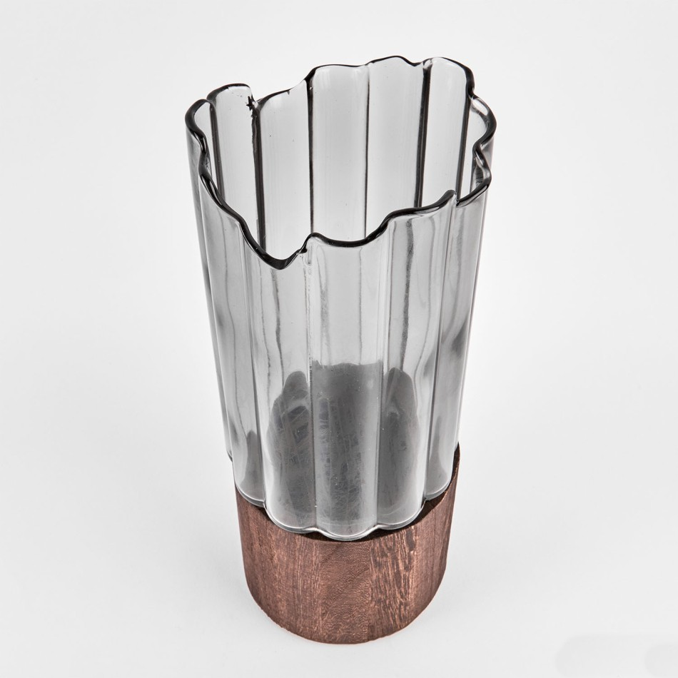 VAZO DİKDÖRTGEN GÖVDE AHŞAP YUVARLAK ALT 12*30