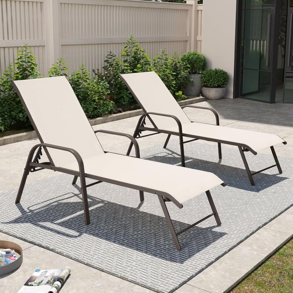 ŞEZLONG METAL İSKELET 2Lİ SET  BEYAZ
