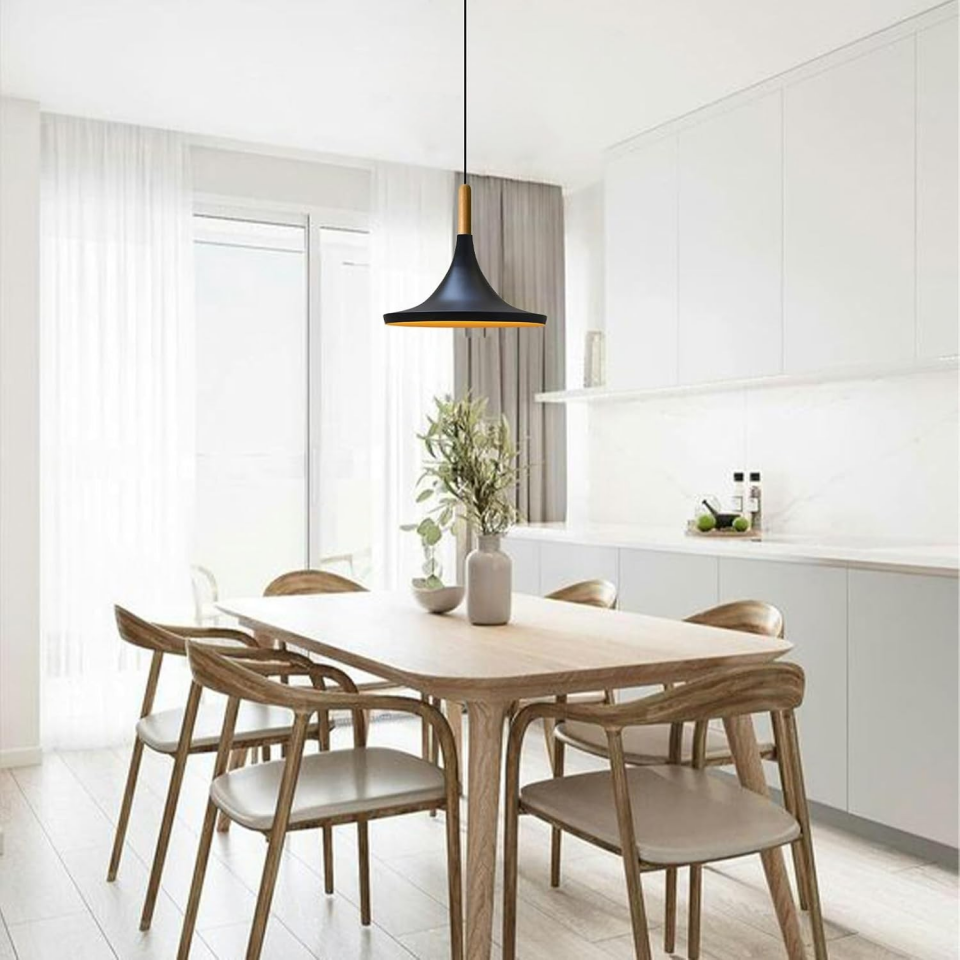 AVİZE RETRO AHŞAP DETAY BASIK HUNİ MODEL SİYAH