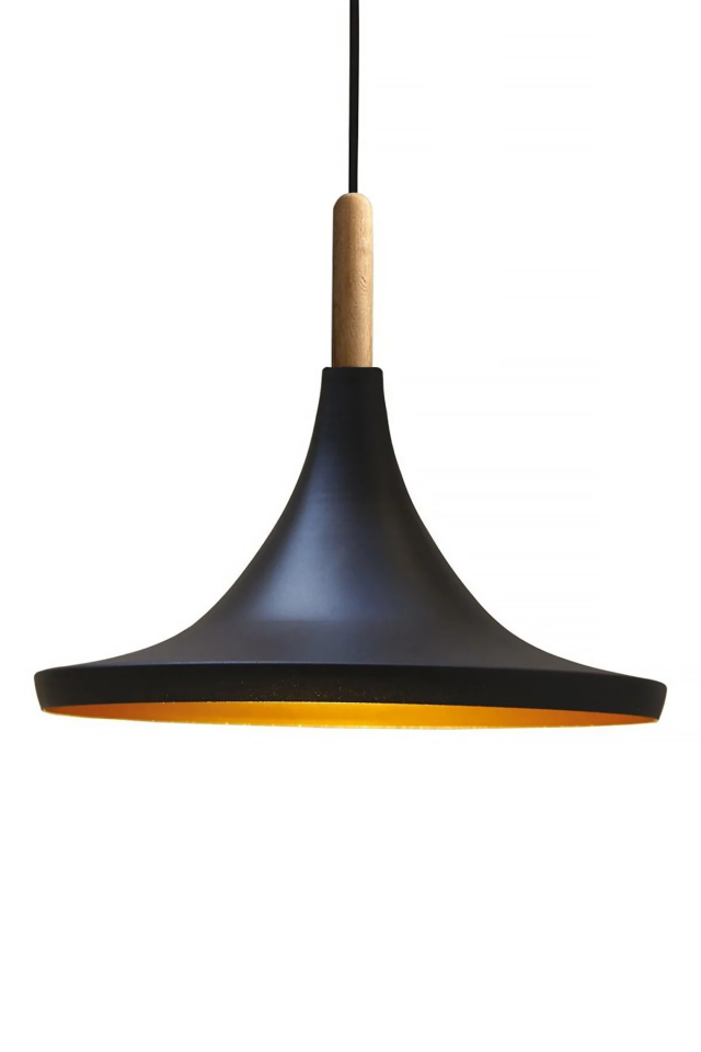 AVİZE RETRO AHŞAP DETAY BASIK HUNİ MODEL SİYAH